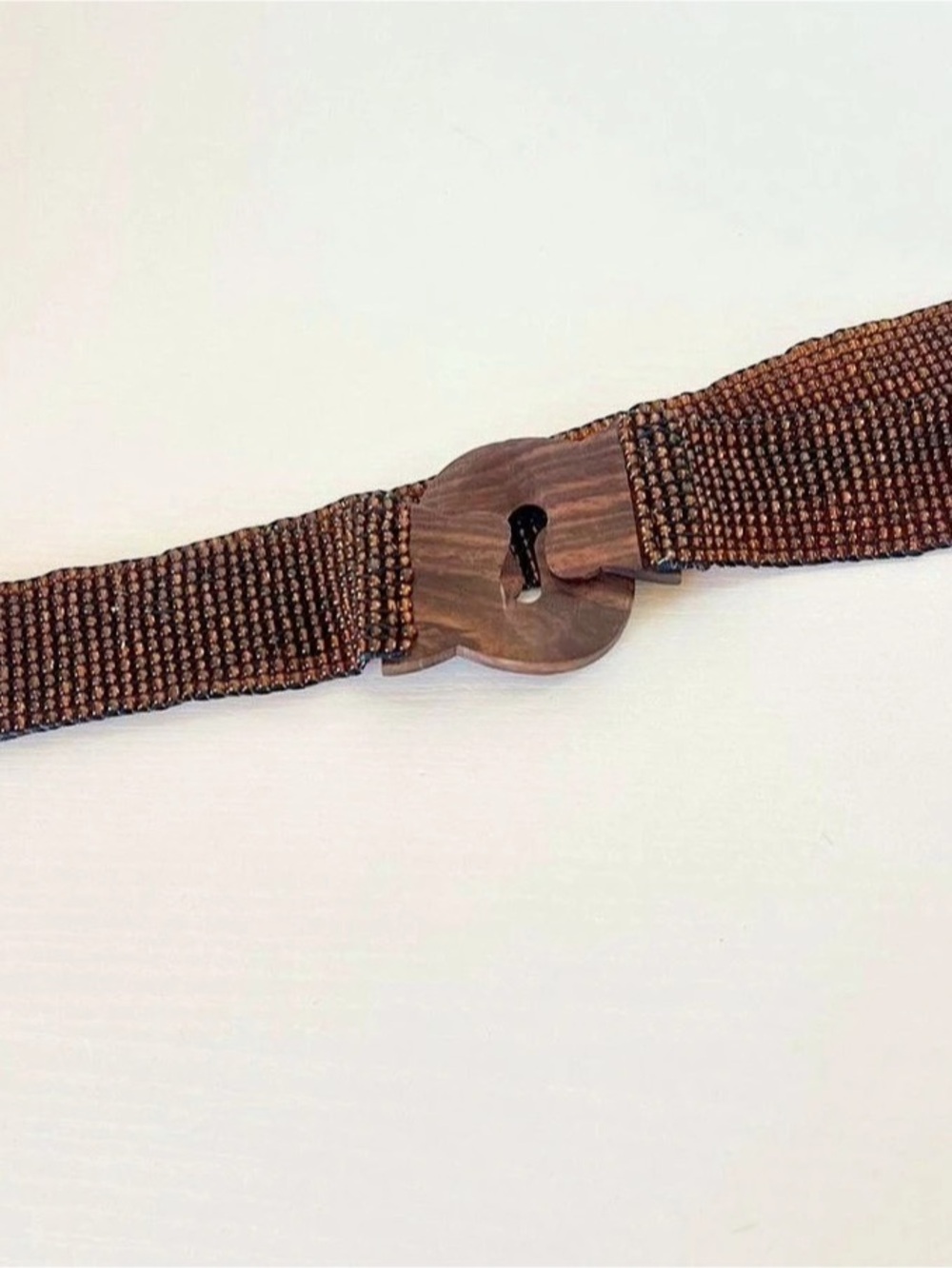 Brown Beaded Wood Buckle Belt